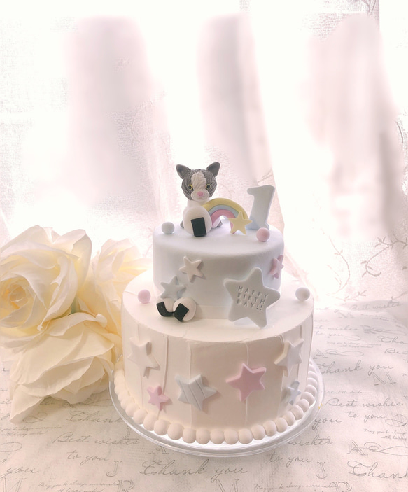 猫用お誕生日ケーキ♡バースデーフォトに♡ クレイケーキ　ブルー　犬も可 1枚目の画像