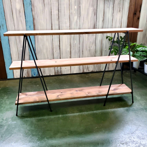 【おしゃれ アイアンラック 幅120cm》軽量折りたたみ /キャンプ アウトドア テーブル / 植物 棚 イベント 什器 2枚目の画像