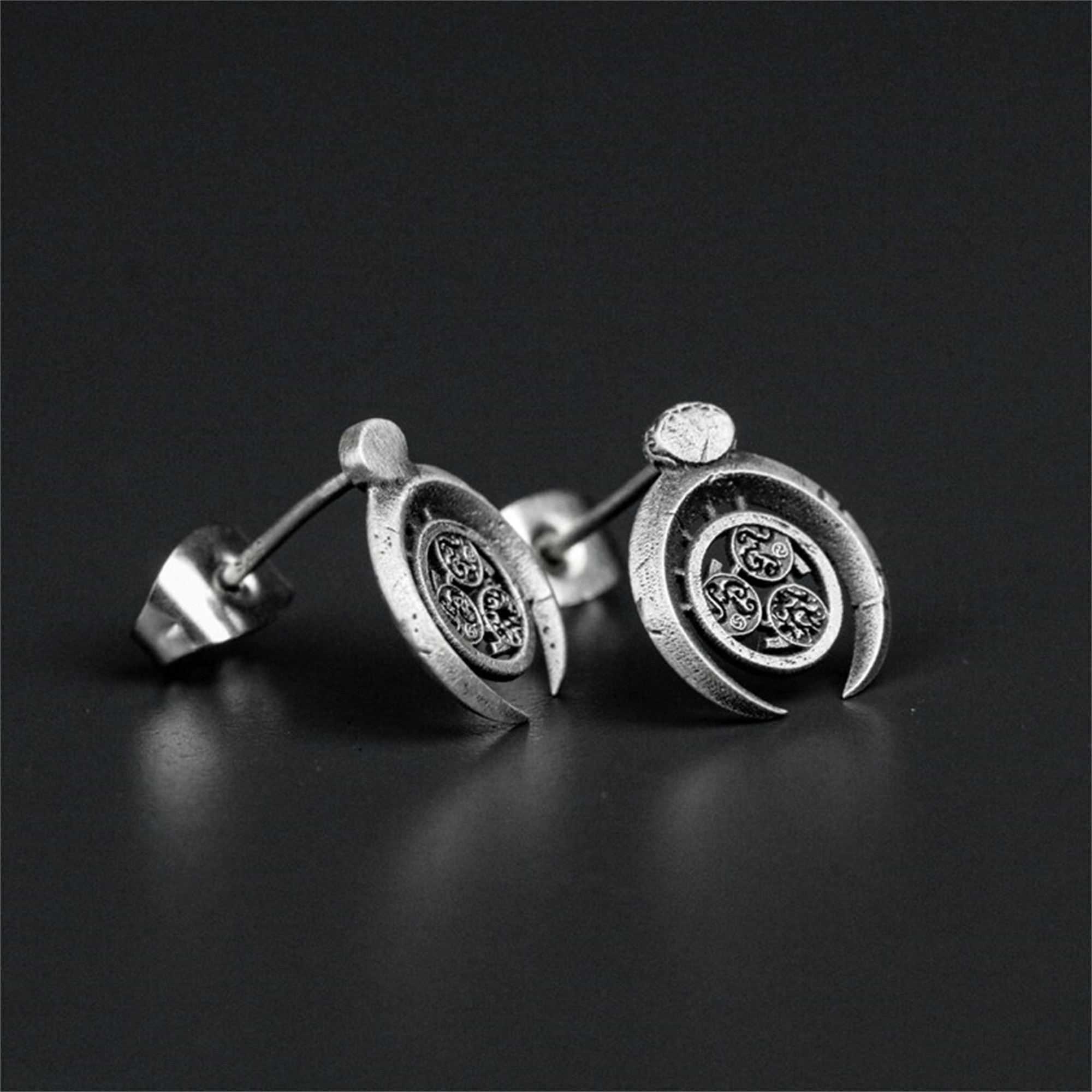 一対星空シルバー925イヤリング、月シルバーイヤリング、太陽イヤリング - 手作り