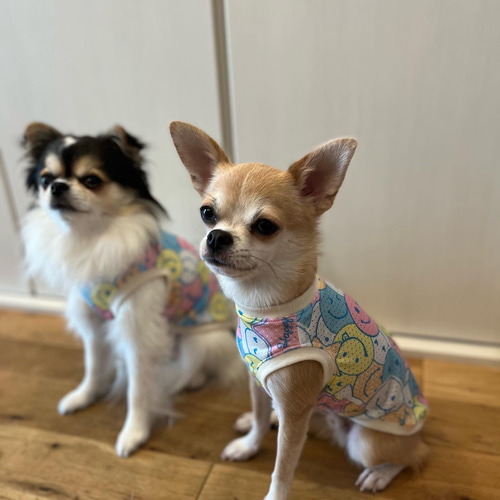 メッシュニット ハンドメイド犬服 スマイル柄タンクトップ