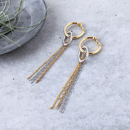 2way | ゴールド＆シルバーミックス｜変形楕円リング ＆ 太フープ