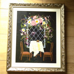 押し花アート　花のカフェテラス（押し花絵） 4枚目の画像