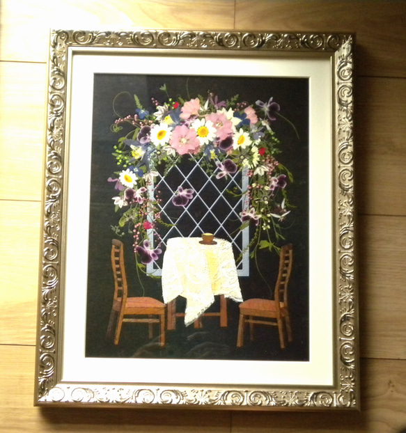 押し花アート　花のカフェテラス（押し花絵） 4枚目の画像