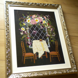 押し花アート　花のカフェテラス（押し花絵） 5枚目の画像