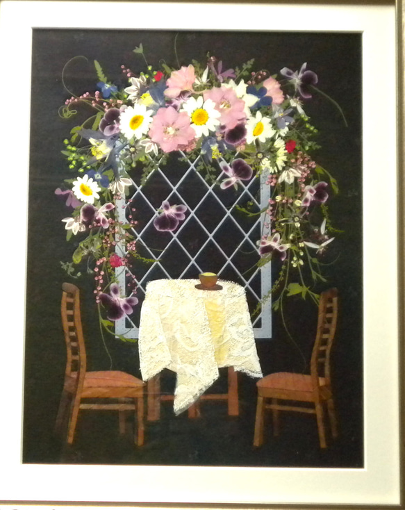 押し花アート　花のカフェテラス（押し花絵） 3枚目の画像