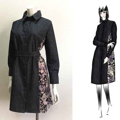 1点もの・デザイン画付き】岡山産デニム＆柄切り替えシャツ型ベルト  