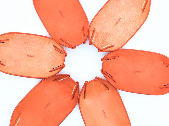 厚い革1枚の舟形ミニトレイ【ALASKA/アラスカ オレンジ×オレンジカラー】イタリアンレザー 受注生産 18枚目の画像