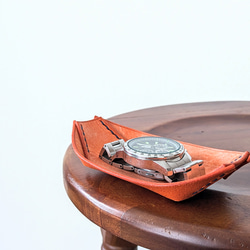 厚い革1枚の舟形ミニトレイ【ALASKA/アラスカ オレンジ×オレンジカラー】イタリアンレザー 受注生産 9枚目の画像