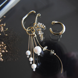 Ear cuff＊métamorphose＊5way 天然石シトリンとヨーロッパ製ファルファーレの5wayイヤーカフ　 11枚目の画像