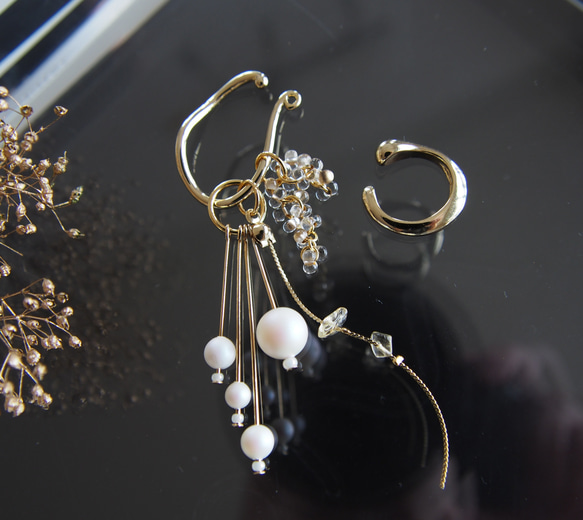 Ear cuff＊métamorphose＊5way 天然石シトリンとヨーロッパ製ファルファーレの5wayイヤーカフ　 11枚目の画像