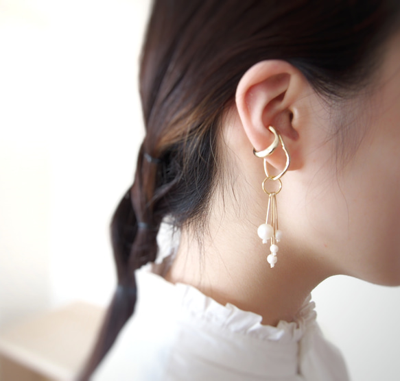 Ear cuff＊métamorphose＊5way 天然石シトリンとヨーロッパ製ファルファーレの5wayイヤーカフ　 10枚目の画像