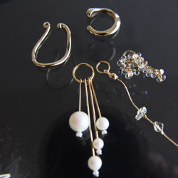 Ear cuff＊métamorphose＊5way 天然石シトリンとヨーロッパ製ファルファーレの5wayイヤーカフ　 5枚目の画像