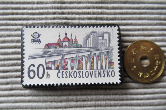 チェコスロバキア　切手ブローチ8194 3枚目の画像