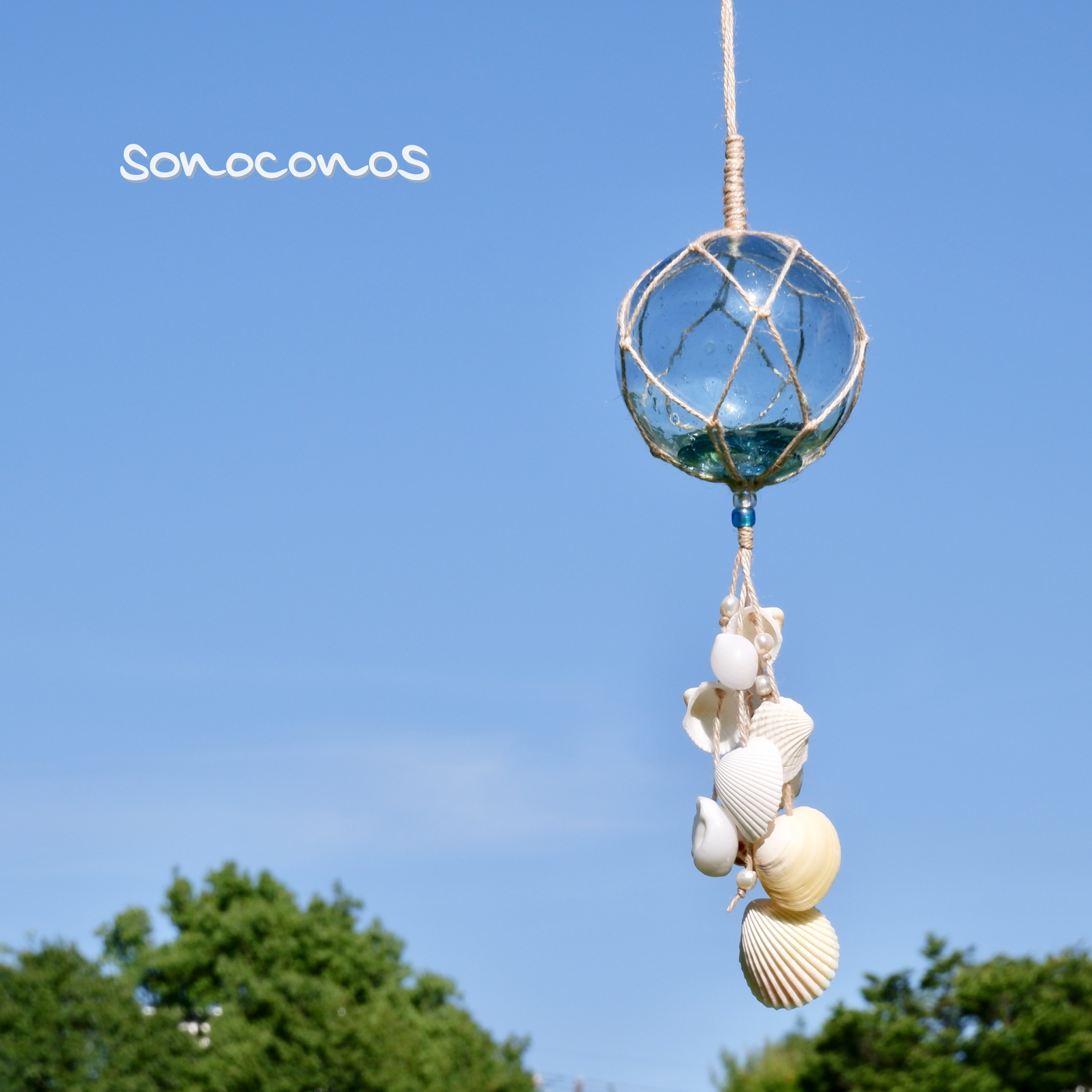 ガラス浮き玉 青ボタン ゆがみ変形