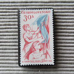 チェコスロバキア　切手ブローチ8197 1枚目の画像