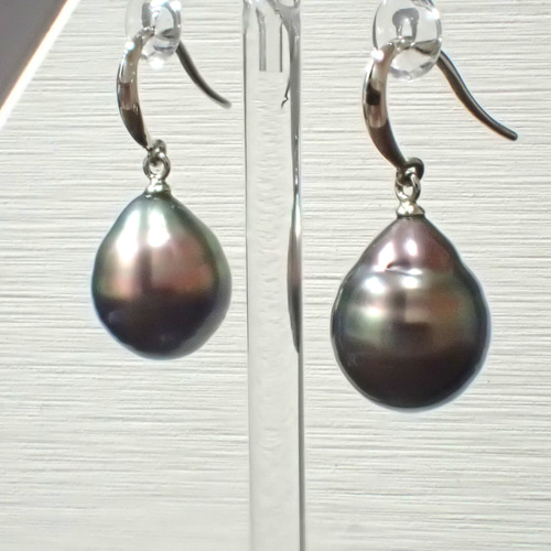 プラチナ 南洋バロック黒真珠 フックピアス ピアス（フック