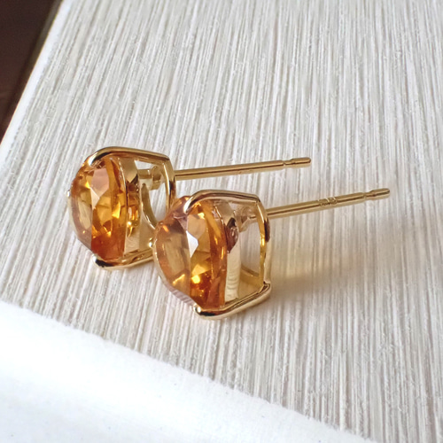 K18 はちみつカラーシトリン 一粒ハートピアス ピアス（スタッド・一粒