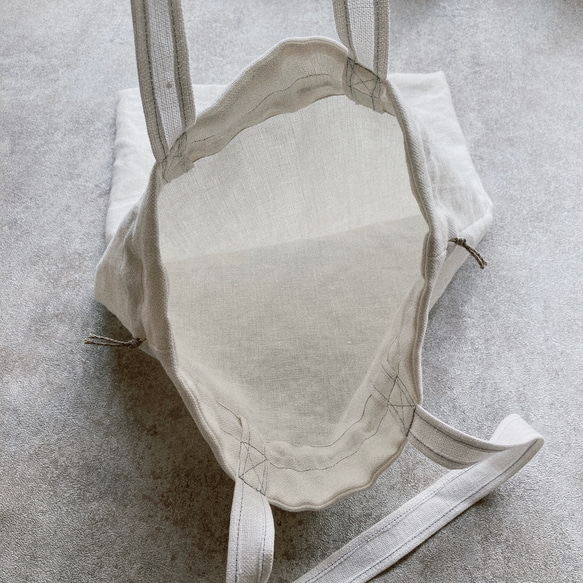 <送料無料>リネンの巾着トートバッグ A4サイズ収納可能 エコバッグ color : ホワイト 5枚目の画像