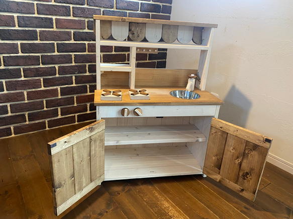 おままごとキッチン（シンプル）オープンカフェ式 木製 3色から選べる ハンドメイド 4枚目の画像