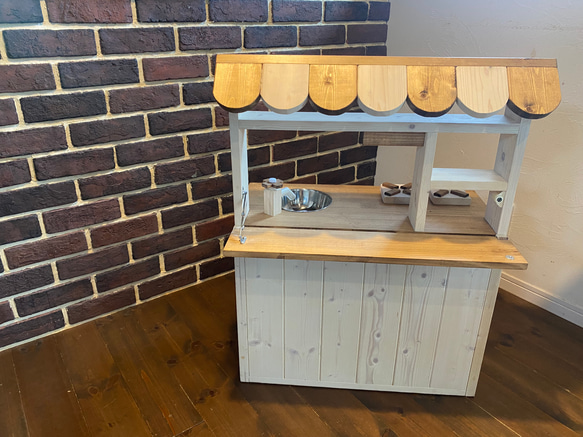 おままごとキッチン（シンプル）オープンカフェ式 木製 3色から選べる ハンドメイド 3枚目の画像