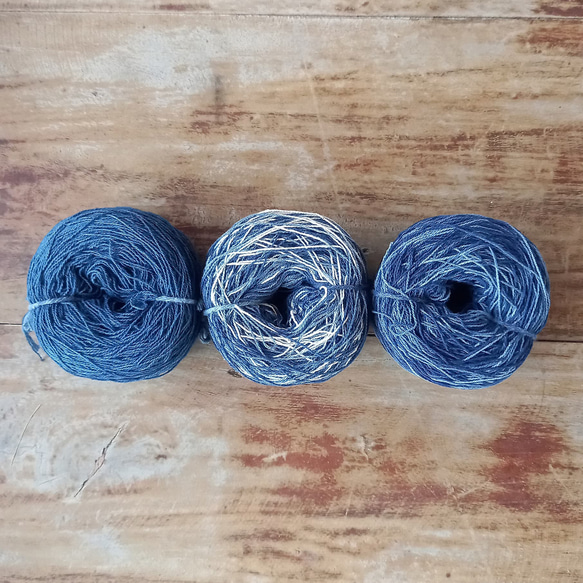 靛藍 184 米 x 3 種顏色/泰國植物染色棉線 0.7 毫米 30 克/刺繡、刺子、編織、花環、包裝/公平貿易 第3張的照片