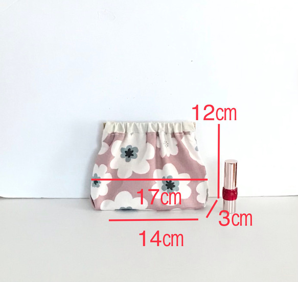 北欧調のポップフラワー(くすみピンク)＊バネ口ポーチ 2枚目の画像