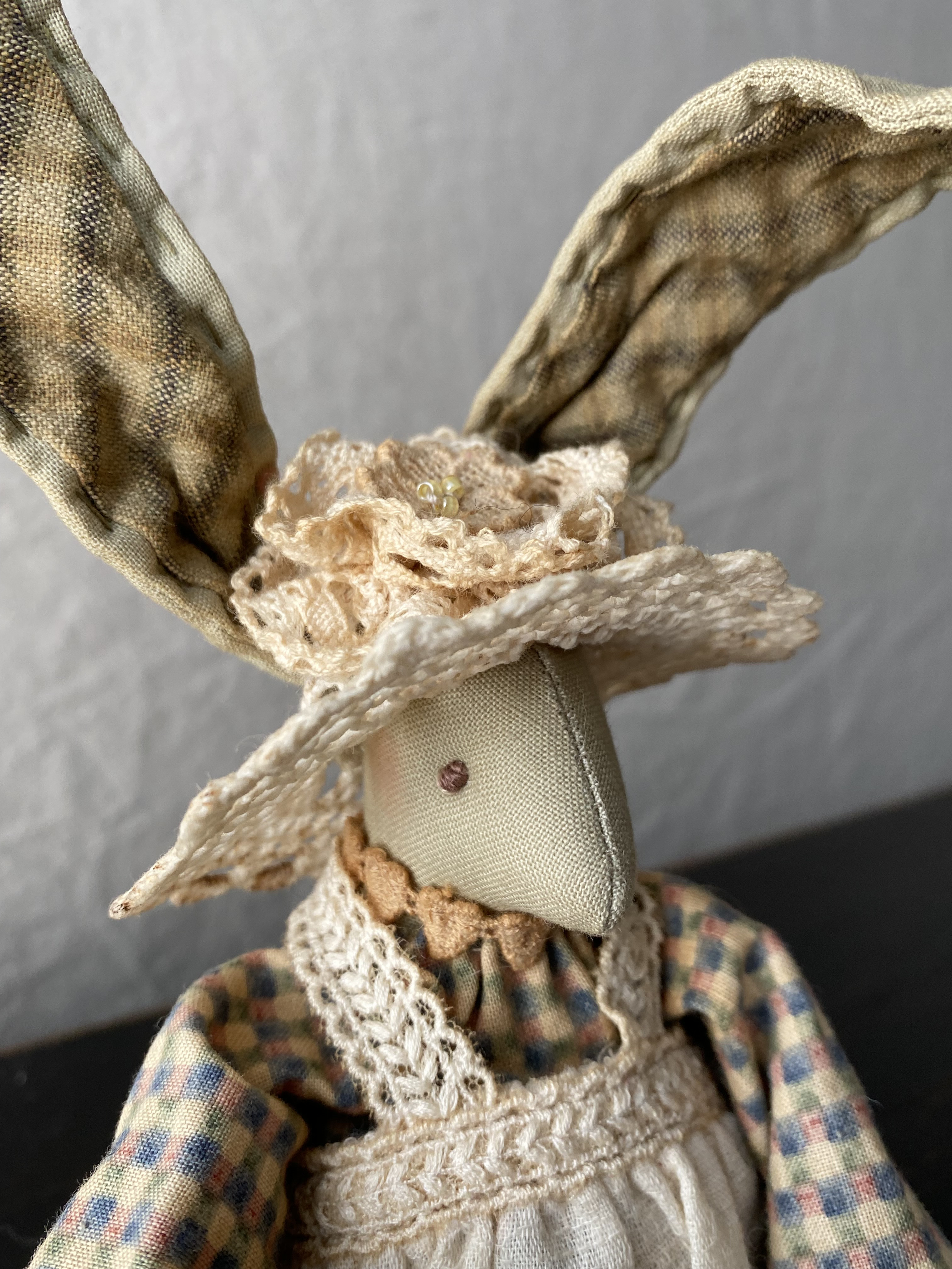 カントリードール 動物うさぎ レースの帽子 麻バック