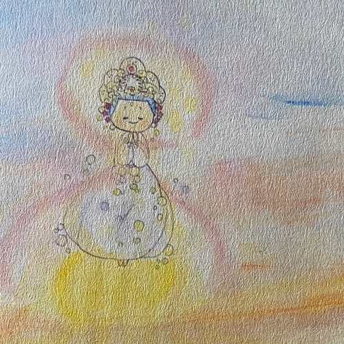 A5サイズイラスト「ご来迎」仏ちゃん 十一面観世音 お山 お地蔵さん