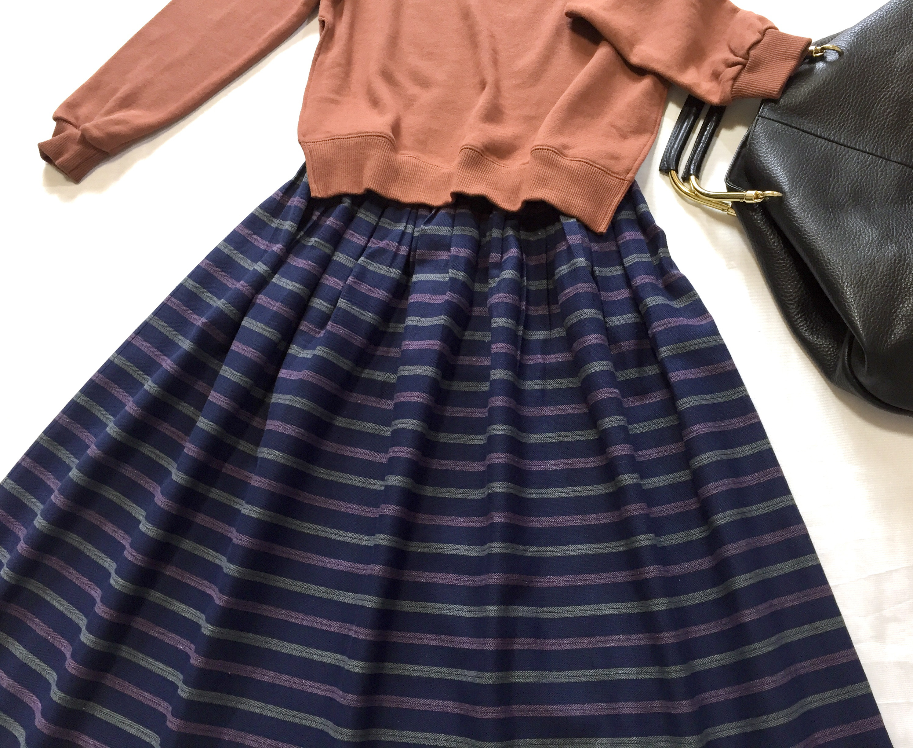 綿麻混紡ボーダーストライプギャザースカート❤︎サイズ有り【受注製作】