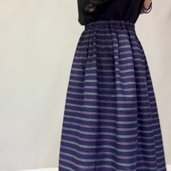 棉麻混紡鑲邊條紋縮褶裙❤︎有尺碼【定做】 第6張的照片