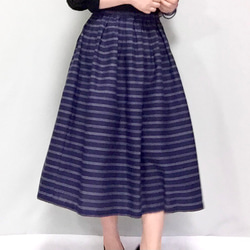 棉麻混紡鑲邊條紋縮褶裙❤︎有尺碼【定做】 第4張的照片