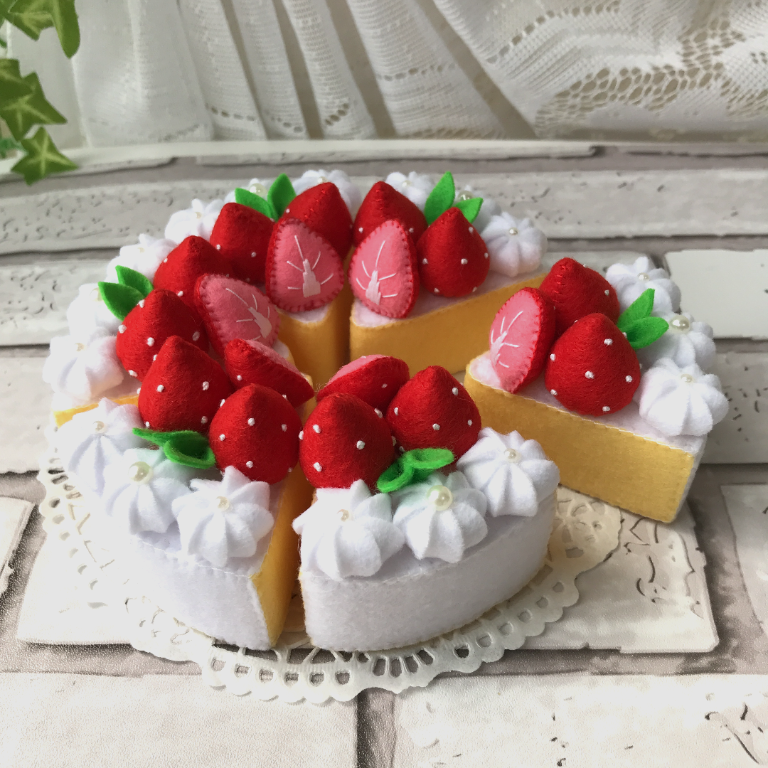 ミニチュア苺のホールケーキセット 樹脂粘土でミニチュアスイーツ作ってみた】苺ショートケーキ