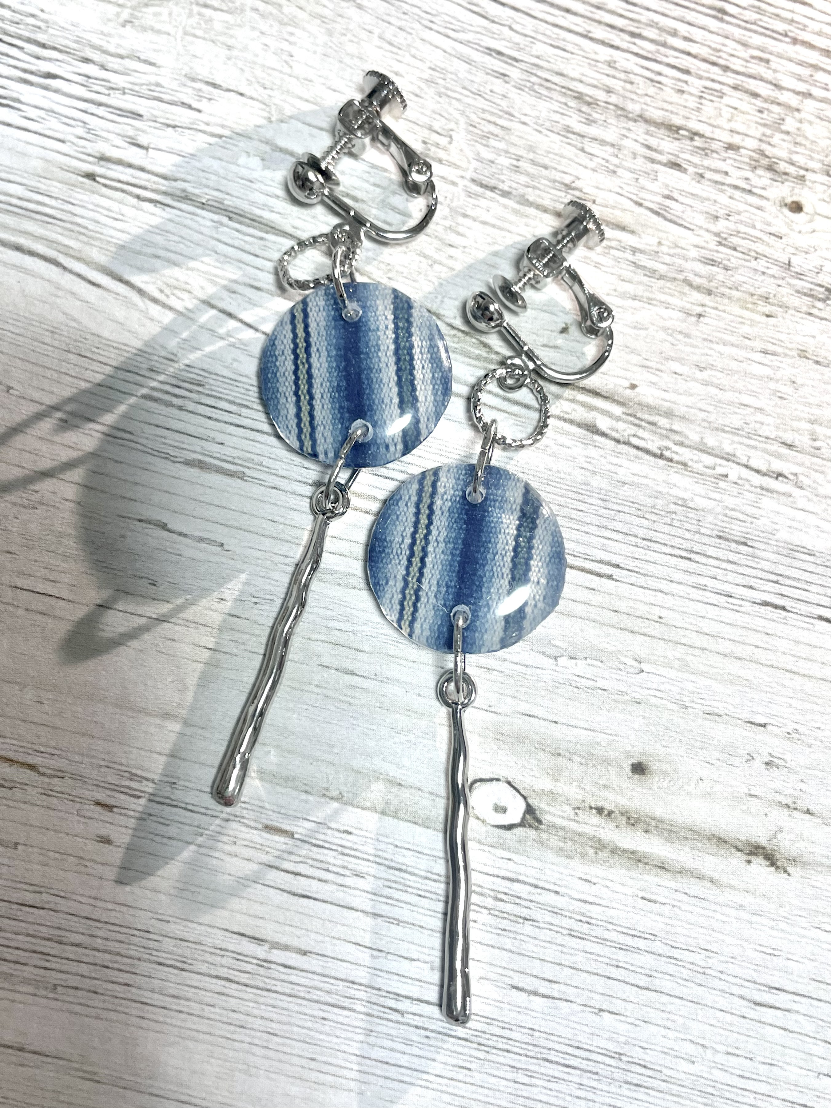 伝統織物 小倉織 ■つゆくさ■おはじきのイヤリング