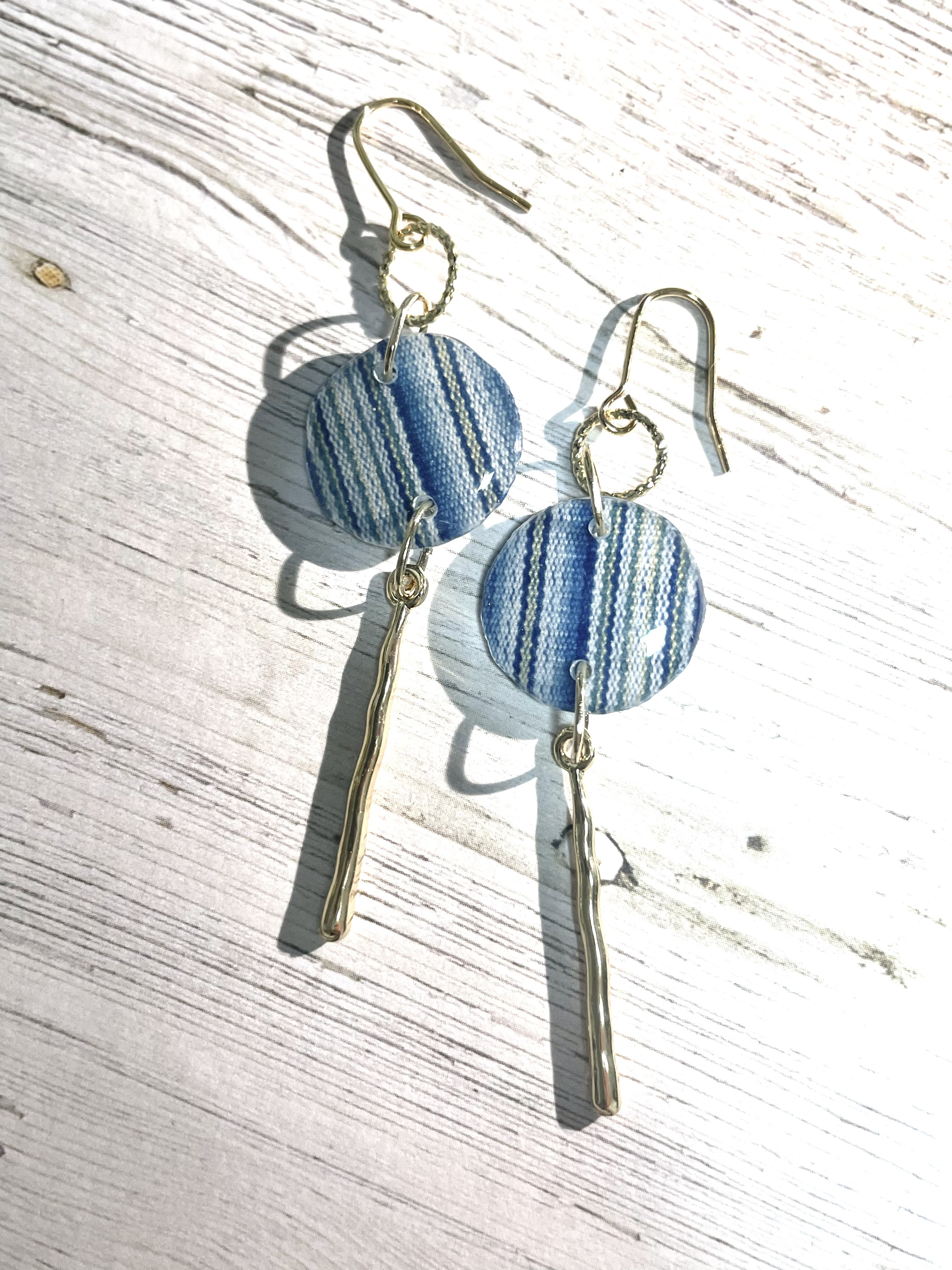 伝統織物 小倉織 ■つゆくさ■おはじきのピアスG