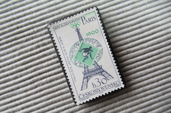 チェコスロバキア　切手ブローチ8208 2枚目の画像