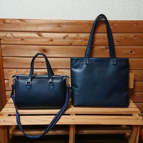 ミニボストンバッグ 2way ショルダーバッグ ネイビー 本革手縫い ミニボストンバッグ 2way ショルダーバッグ ネイビー 本革手縫い