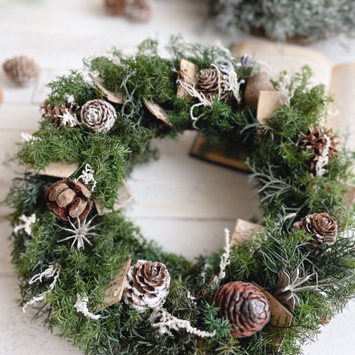 Merry Christmas 2025 静かな森の木の実のリース　　〜38cm Merry Christmas 2025 静かな森の木の実のリース 〜38cm クリスマス