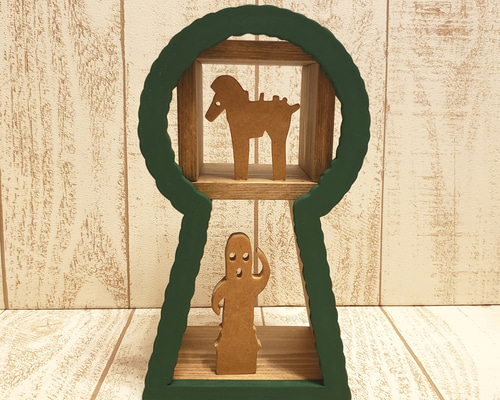 受注制作☆木製☆前方後円墳のミニ飾り棚☆踊る埴輪 馬付き☆古墳