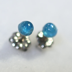（獨一無二的物品）霓虹藍磷灰石耳釘（4 毫米，鈦柱） 第2張的照片