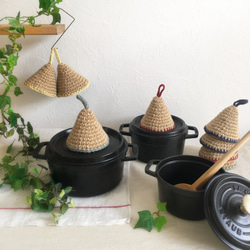 ストウブ ミント 三角鍋つかみ staub 刺繍 ブルー キッチン