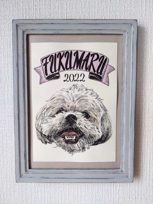 フレーム(額)付き♪ 犬の似顔絵 描きます♪︎ 愛犬をアートに♪︎ ペン 