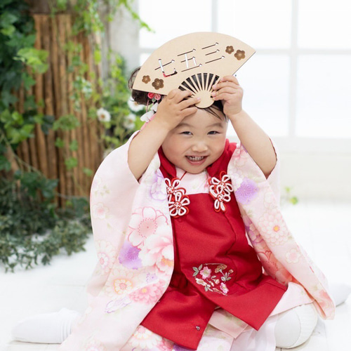 ♥️七五三用伝統衣装と扇子セット 再販‼︎【木製 七五三 扇子プレート】七五三撮影 七五三参り 千歳飴
