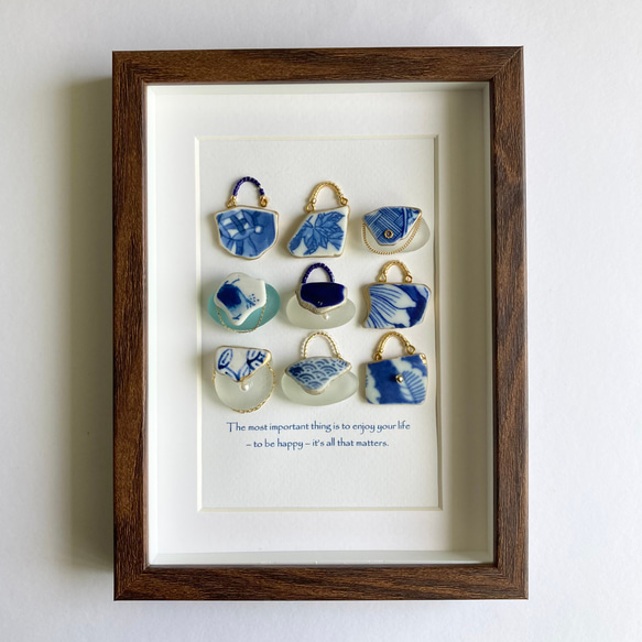 青いバッグ・シーグラスアート・インテリア小物・置物・壁かけ 2枚目の画像