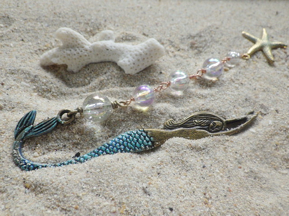 マーメイドとブクブク海の泡ブックマーク　(ヒトデ＆金古美＆尻尾青） 4枚目の画像
