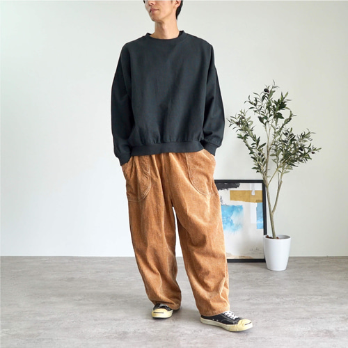 刺し子織ラウンドトレーナー/ブラック/三河木綿 スウェット