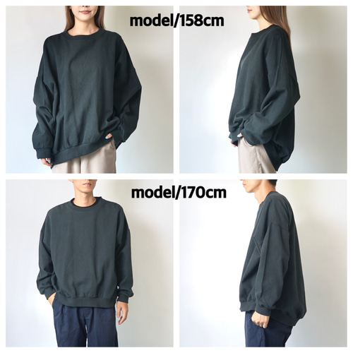 刺し子織ラウンドトレーナー/ブラック/三河木綿 スウェット