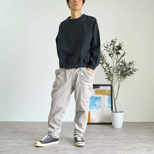 刺し子織ラウンドトレーナー/ブラック/三河木綿 スウェット