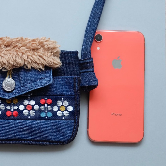 牛仔重製水平智慧型手機小袋與 Kogin 生魚片☺︎花園 [Kogin 生魚片☺︎Sashiko] 新顏色和新圖案 2022☺︎ 第9張的照片
