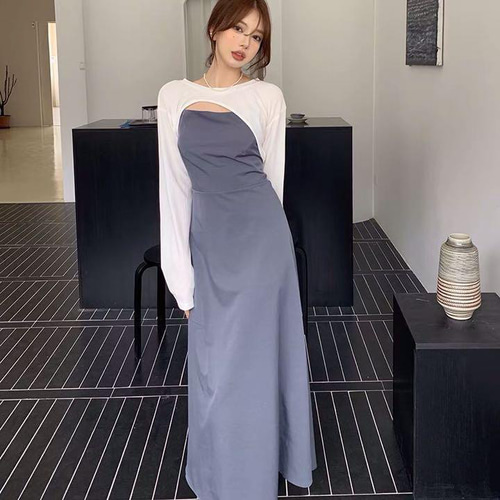 ワンピース 夏 オフショルダー 韓国 青 バックオープン かわいい デ  