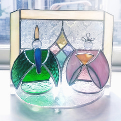 ステンドグラスひな人形のオーナメント(パネル付)